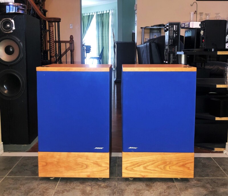Restored vintage Bose 501 Series I speakers with solid cherry veneers