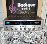 Marantz 2230 vintage stereo receiver — front view, silver faceplate and blue dial illumination