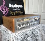 Pioneer SX-650 vintage stereo receiver in Ottawa Valley cherry cabinet — angled front showing cherry cabinetry