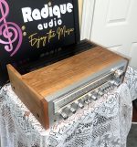 Pioneer SX-650 vintage stereo receiver in Ottawa Valley cherry cabinet — top view of cherry wood finish