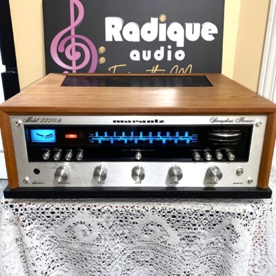 Marantz 2220B vintage stereo receiver in custom Ottawa Valley cherry cabinet — front view, silver faceplate