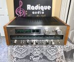 Sony STR-V5 vintage stereo receiver with custom Ottawa Valley cherry wood side panels — front view, silver faceplate