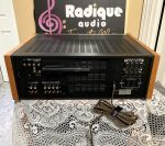 Sony STR-V5 cherrywood side panel rear and side detail — Radique Audio Kanata workshop
