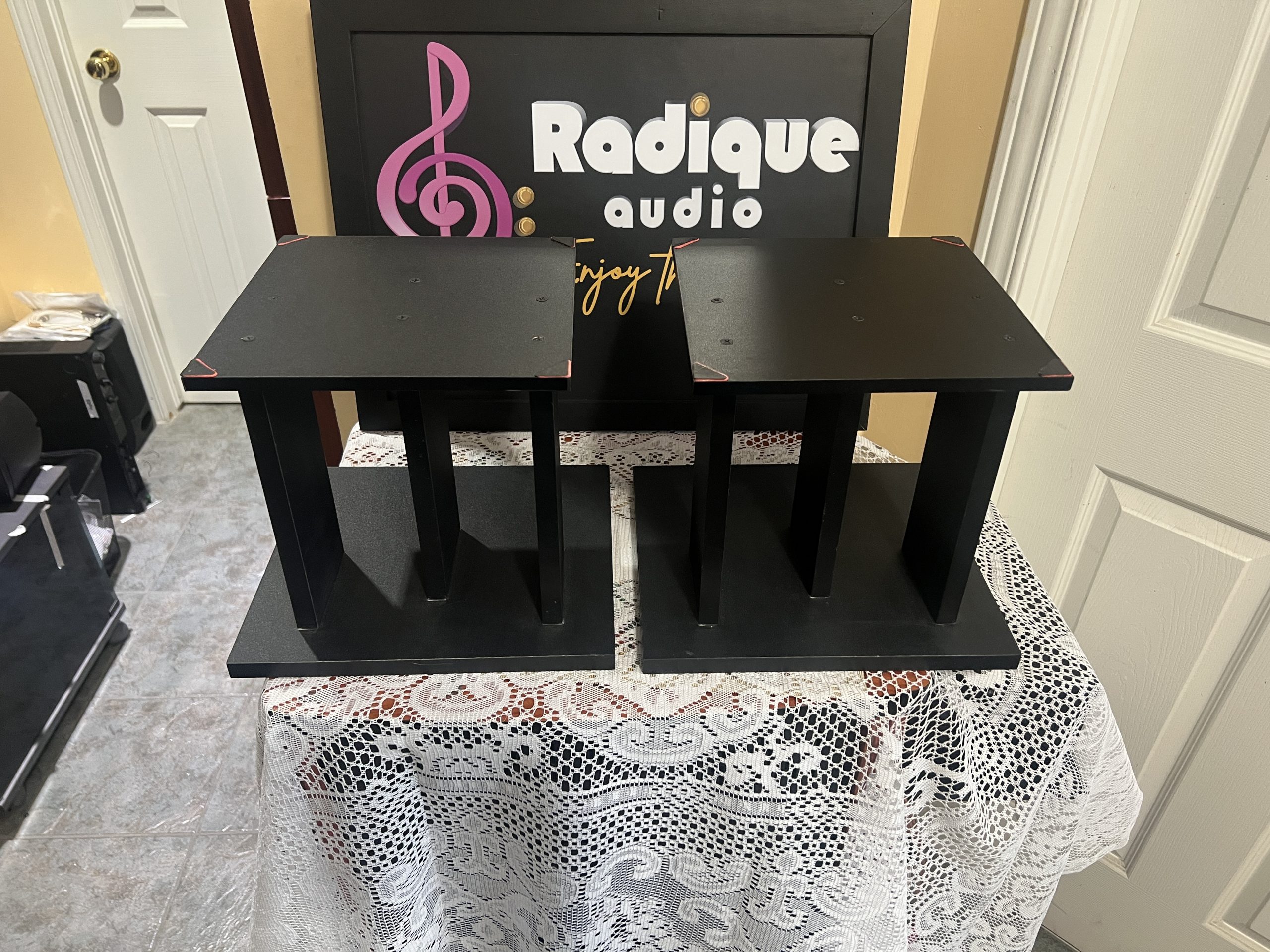 10.75 inch Tri-Pillar MDF Speaker Stands 1 Solidly Built 10.75" Tri-Pillar MDF Speaker Stands - Image 1