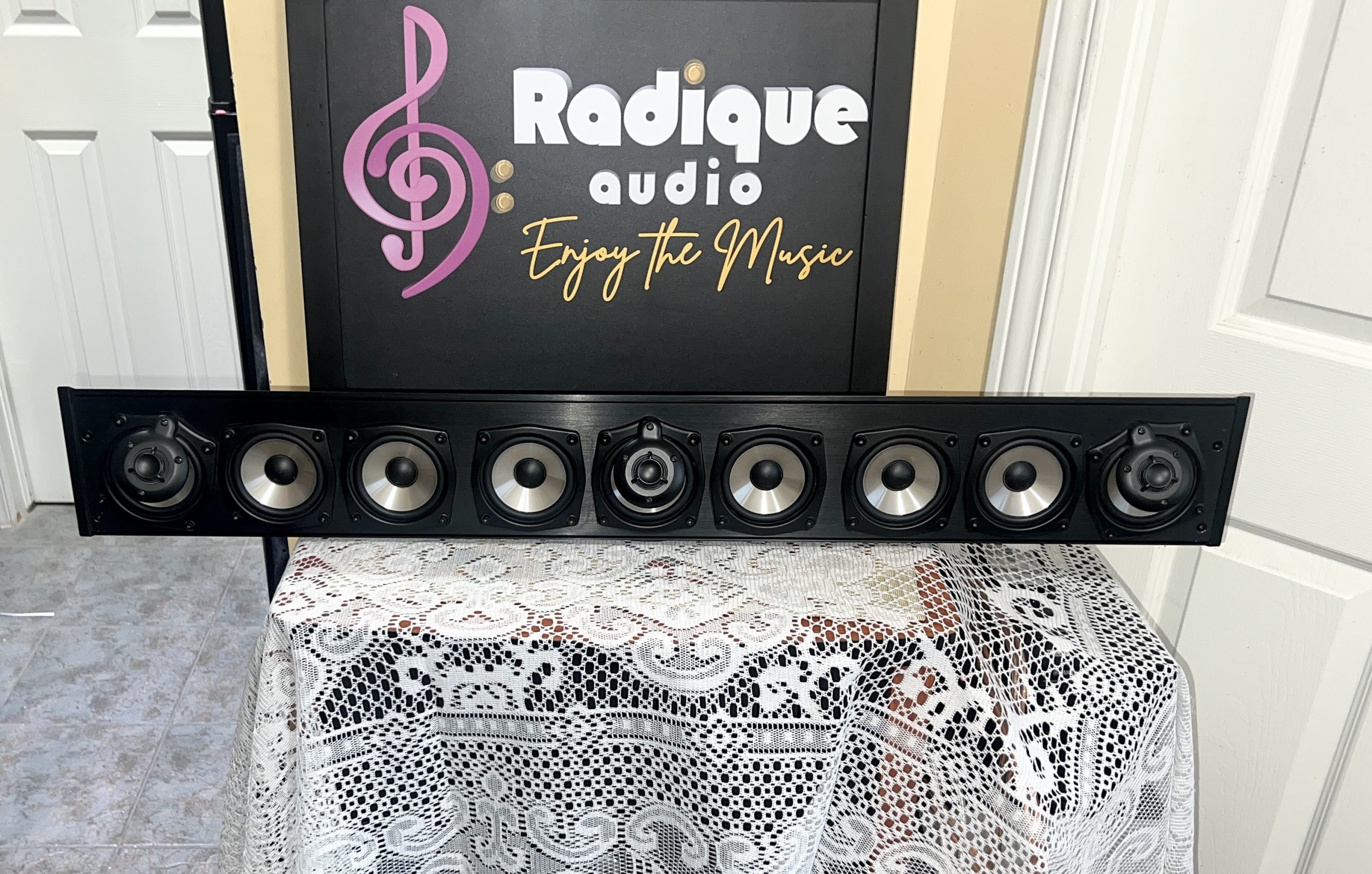 Mirage Uni-Theater 3-in-1 LCR 1 Mirage Uni-Theater 3-in-1 LCR Speaker - Omnipolar - Glass Stand - Image 1