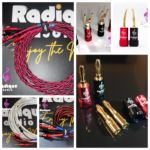 Custom-built Radique Audio speaker cables with gold-plated banana plug, spade, and pin connector terminations