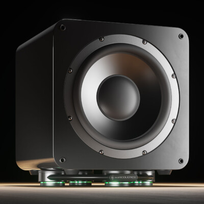 IsoAcoustics Aperta Sub subwoofer isolation stand in black for subwoofers up to 80 lbs.