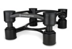 IsoAcoustics Aperta 200 speaker isolation stands in black for bookshelf and centre-channel speakers.