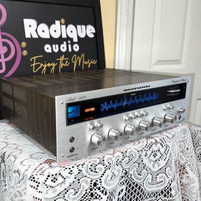 Marantz 2230 vintage stereo receiver — angled front, tuning dial and gyro-touch flywheel