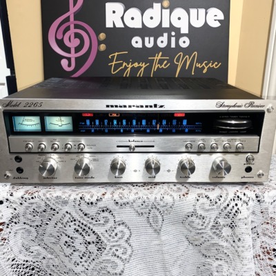 Marantz 2265 vintage stereo receiver — front view, silver faceplate and blue dial glow