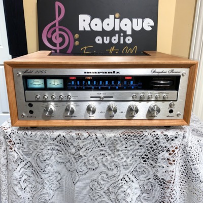 Marantz 2265 vintage stereo receiver in custom Ottawa Valley cherry cabinet — front view, silver faceplate