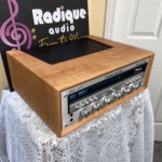 Marantz 2265 vintage stereo receiver in cherry cabinet — side view of book-matched cherry grain