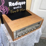 Marantz 2265B vintage stereo receiver in custom Ottawa Valley cherry cabinet — close-up of brushed aluminum faceplate and tone controls