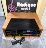 Marantz 2265B vintage stereo receiver in custom Ottawa Valley cherry cabinet — side profile detail of book-matched cherry veneer