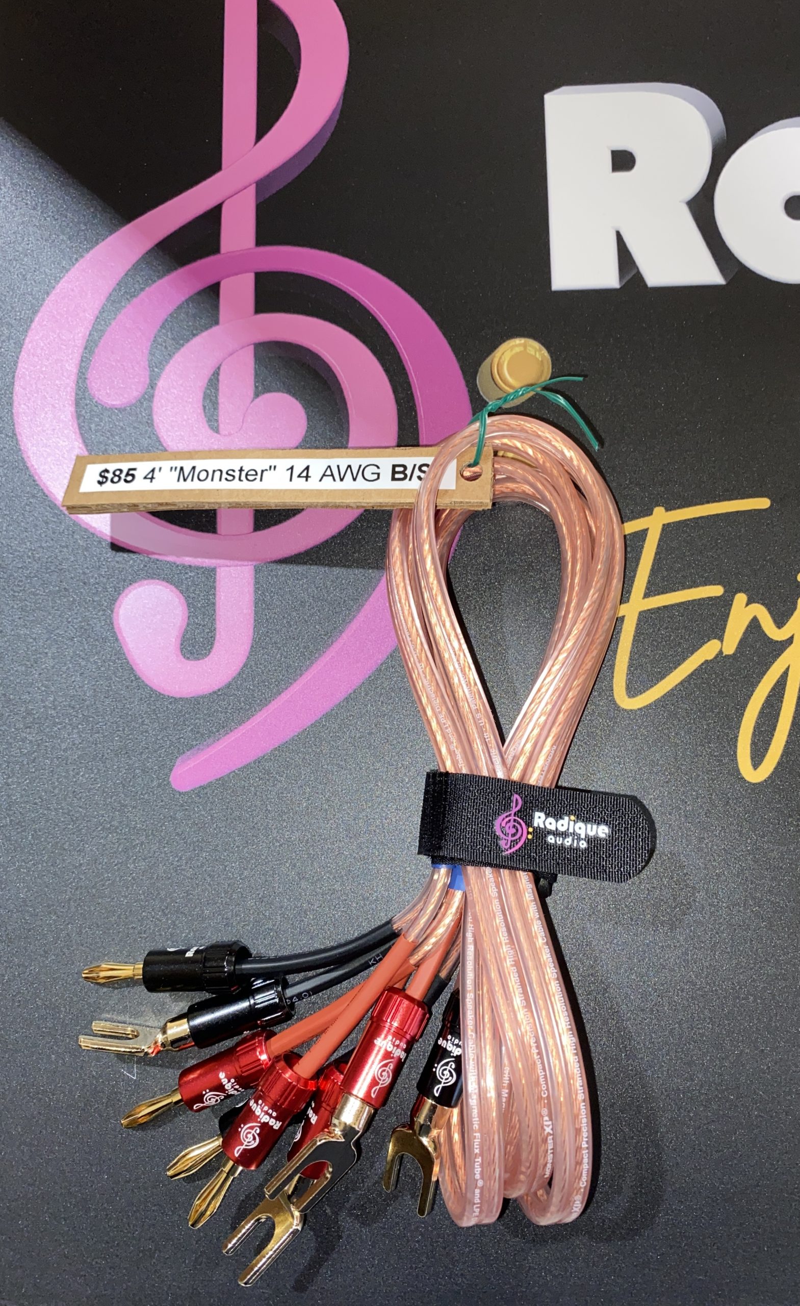 Monster-XP-4-14-AWG-Cables-Spades-Banana-Plugs-1-p3 4' 14 AWG Monster XP Cables w/ Spades & Banana Plugs - Image 1