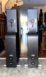 NHT Evolution T5 towers — rear panels showing the connection plates and speaker binding posts