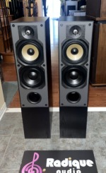 Paradigm Studio 60 v1 Reference towers in black ash, pair — front view of the driver array with gold-toned cones
