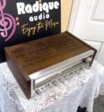 Pioneer SX-3600 top view showing brushed silver faceplate and walnut cabinet