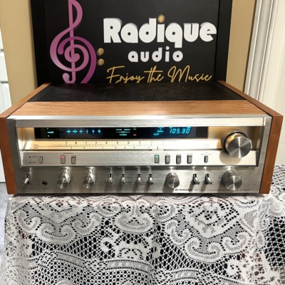 Pioneer SX-3800 stereo receiver in custom Ottawa Valley cherry wood cabinet — front view