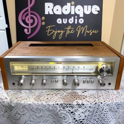 Pioneer SX-550 vintage stereo receiver front panel in custom cherry wood cabinet by Radique Audio