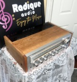 Pioneer SX-650 vintage stereo receiver in Ottawa Valley cherry cabinet — top view of cherry wood finish