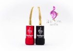 Gold plated pin connectors by Radique Audio, flexible pin design, red and black color coded jackets.