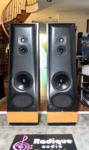 Refinished Thiel CS2.2 floorstanding speakers, pair — front view of both towers with light maple plinths