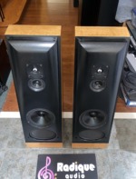 Refinished Thiel CS2.2 speakers, pair — head-on view of the drivers and time-aligned sloped baffles