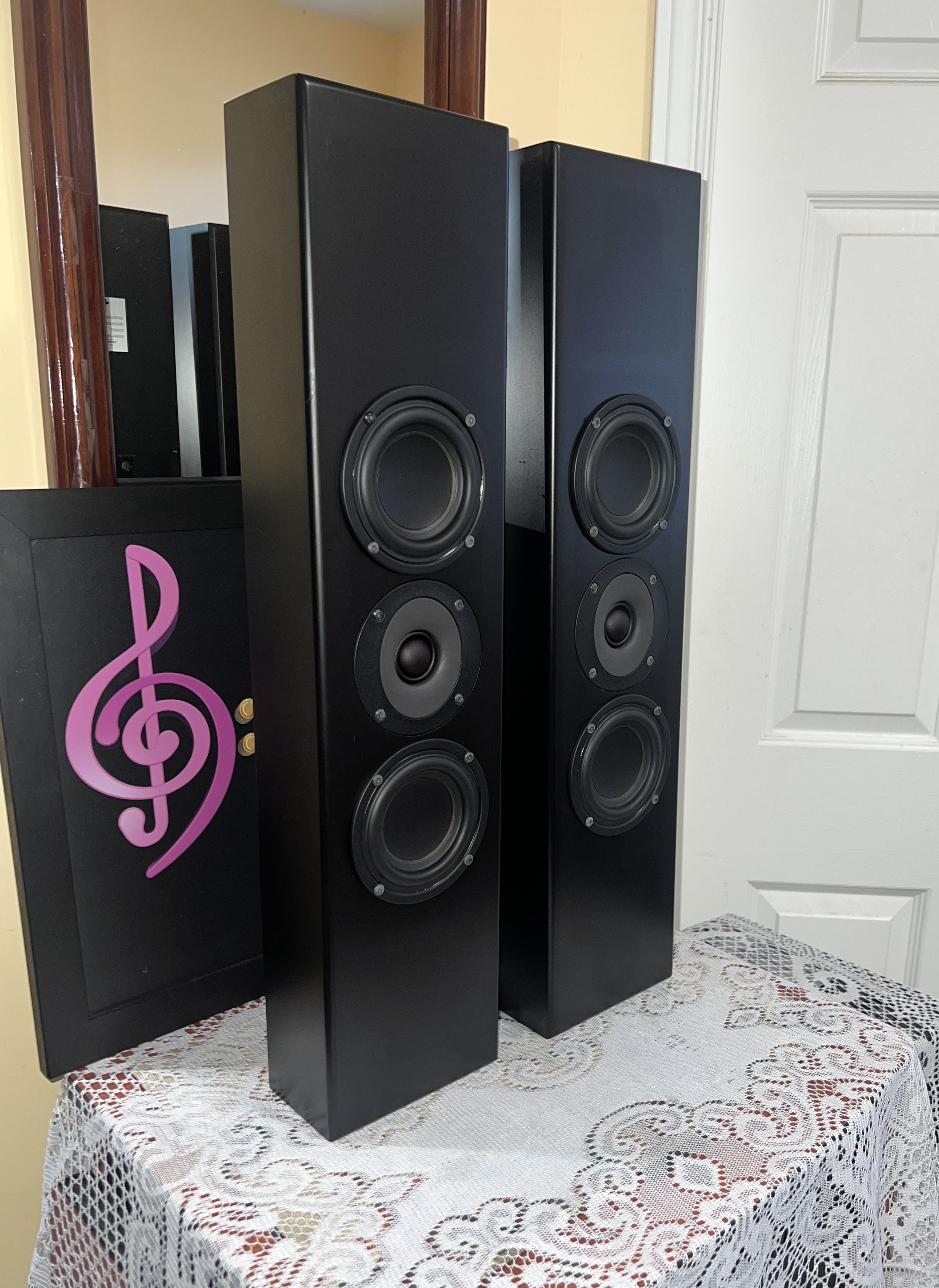 Totem-Tribe-I-pair-april-2026-10 Totem Tribe I on-wall speakers, pair — standing vertically showing the full driver array