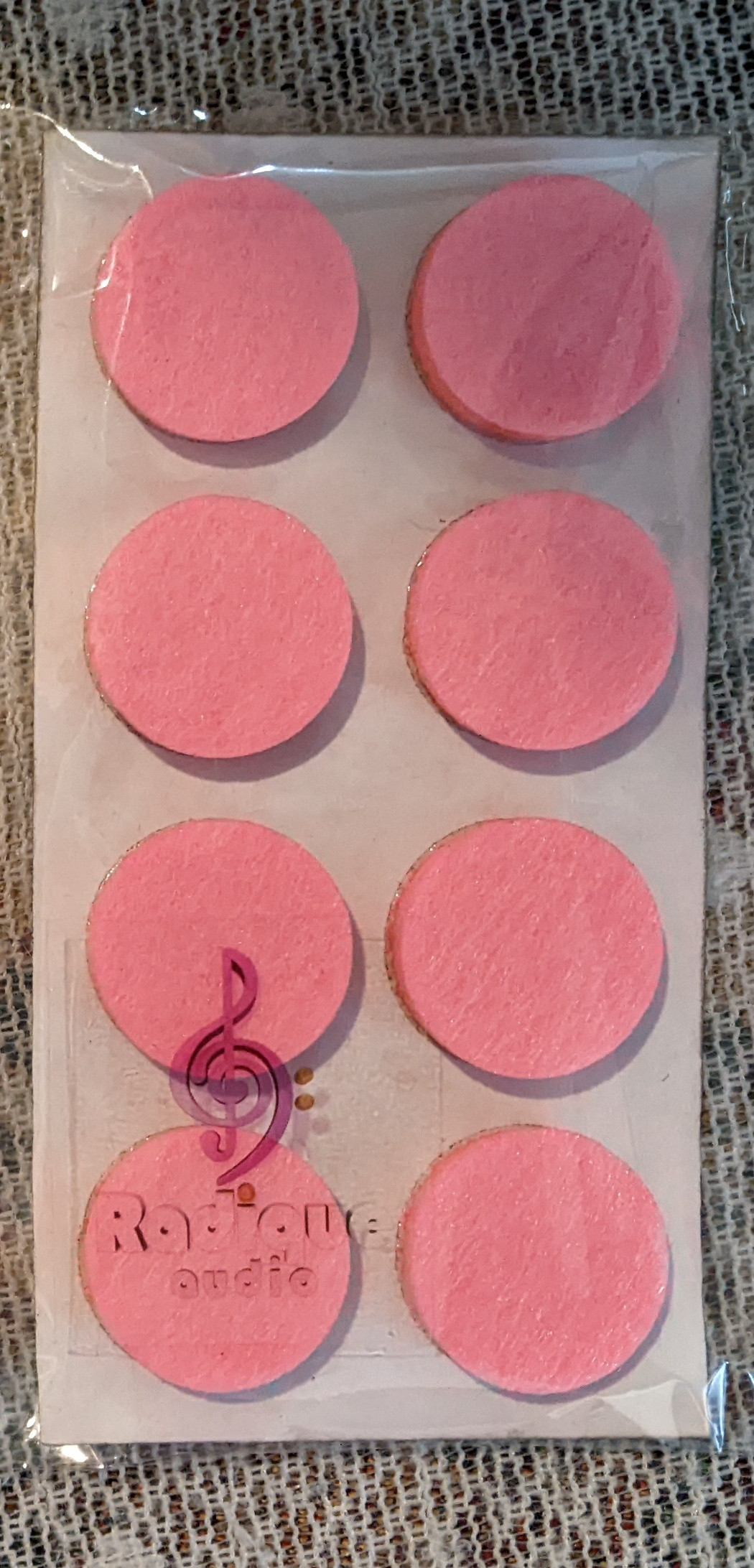 radique-audio-high-density-felt-pads-magenta-8-pack-1 Radique Audio High Density Felt Pads in signature Magenta, a full pack of 8 self-adhesive pads