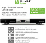Ultralink HDC150 feature summary: 8 surge-protected outlets, enhanced HD video and audio, Level 2 filtering, ASP surge monitoring microprocessor, SmartSurge technology, 3500 joule surge protection