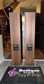 Rear of the Focal Chorus 714V speakers showing the recessed binding posts and the Chorus V plate reading Model 714V