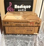 Original Marantz shipping carton printed Model 2130 with a line drawing of the tuner faceplate, taped along the top and worn at the corners