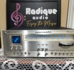 Marantz 2130 faceplate close up, scope display controls, red stereo and locked lamps, Gyro-Touch tuning wheel and filter, muting and power switches