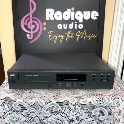 NAD 502 Compact Disc Player in charcoal grey, front view with disc tray and transport buttons