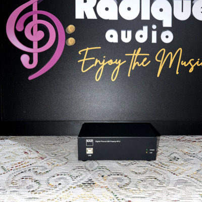 NAD PP 3 digital phono and USB preamp, a small black chassis with the NAD logo, a front USB type-B socket and power and USB indicator LEDs