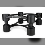 IsoAcoustics Aperta 200 speaker isolation stands in black for bookshelf and centre-channel speakers.