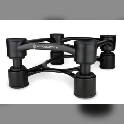 IsoAcoustics Aperta 200 speaker isolation stands in black for bookshelf and centre-channel speakers.