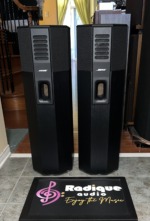 Pair of Bose 701 Series I tower speakers in black ash, front view showing the slotted grille strip, Bose badge and front port