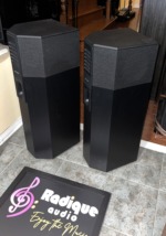 Bose 701 Series I tower speakers seen from the side, showing the angled Direct/Reflecting grille panels and the cabinet tops