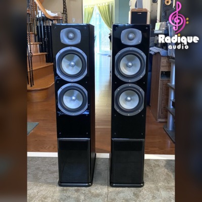 Energy C-500 slim tower speakers — front view with grilles off
