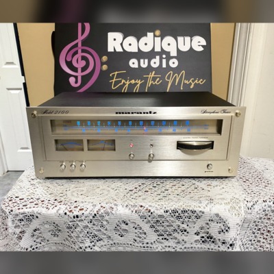 Marantz 2100 tuner — champagne front panel with blue dial and gyro-touch tuning knob