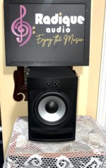 PSB Alpha SubZero i powered subwoofer with grille off, silver-coned woofer, slot port below and volume and crossover knobs across the top