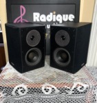 Paradigm ADP-150 surround speakers in black with grilles off, angled dipole baffles each showing a tweeter above a woofer