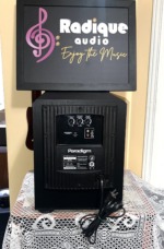 Rear amplifier panel of the Paradigm DSP-3100 v.2 with level, crossover and phase knobs, RCA inputs, USB port and model label