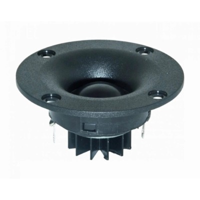 Peerless BC25SC06-04 1-inch textile dome tweeter, front view: black faceplate with four recessed mounting holes, replacement for PSB Image Series speakers