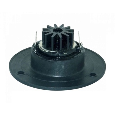 Peerless BC25SC06-04 tweeter, rear view showing the finned neodymium magnet heat sink and solder terminals