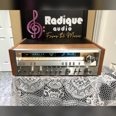 Pioneer SX-3800 stereo receiver in custom Ottawa Valley cherry wood cabinet — front view