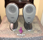 Silver Tannoy Arena satellites on their matching cast bases with grilles fitted, front view