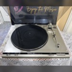 Technics SL-B200 belt-drive turntable with the dust cover open, front view